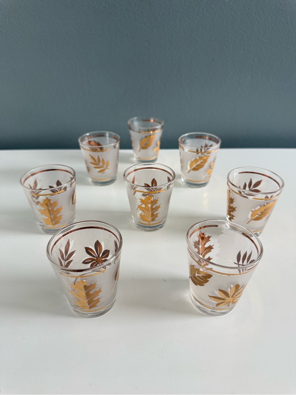 Libbey Vintage Mid Century Modern 1950’s Golden Foliage Shot Glasses